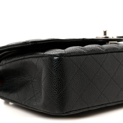 Medium Quilted Caviar Flap Shoulder Bag - Black