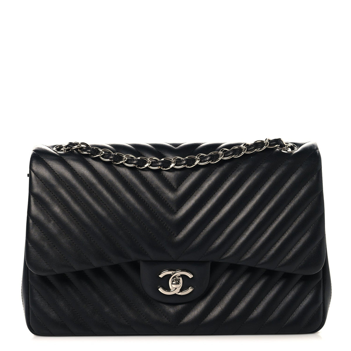 Quilted Lambskin Flap Shoulder Bag - Black