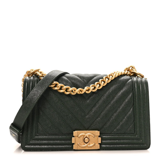 Medium Quilted Caviar Flap Shoulder Bag - Green