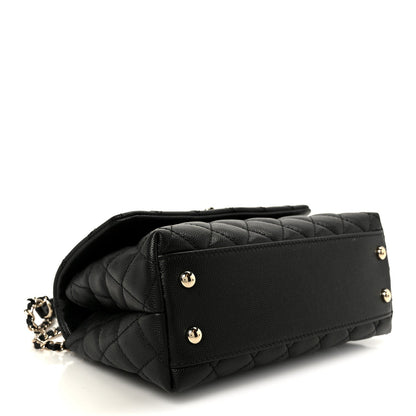 Mini Quilted Caviar Flap Shoulder Bag - Black