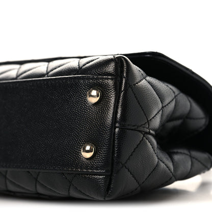 Mini Quilted Caviar Flap Shoulder Bag - Black