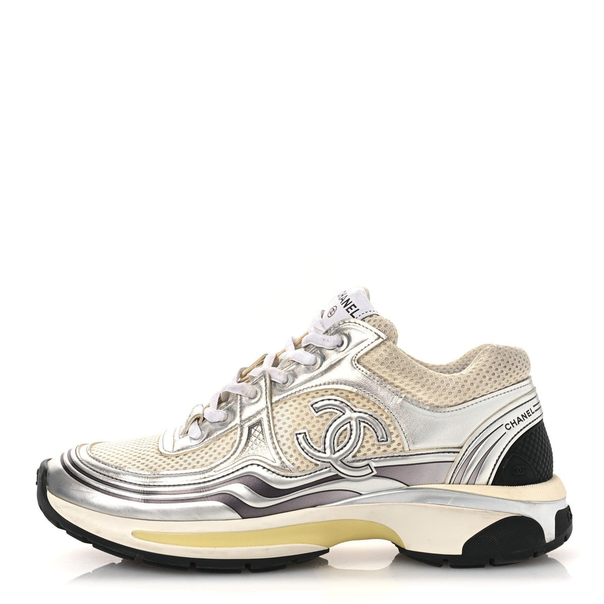 Chanel Fabric Laminated Calfskin Stretch CC Women's Sneakers