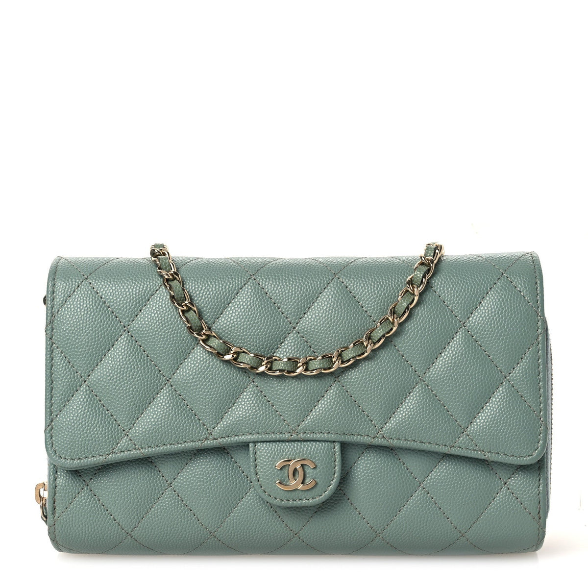 Quilted Caviar Wallet Bag - Light Blue