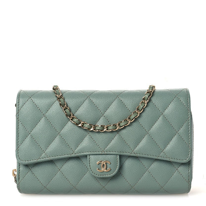 Quilted Caviar Wallet Bag - Light Blue