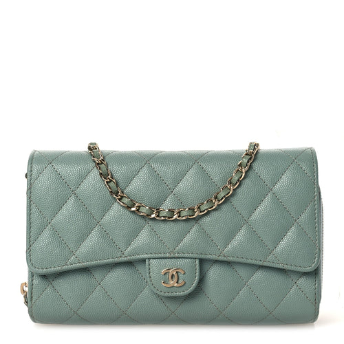 Quilted Caviar Wallet Bag - Light Blue