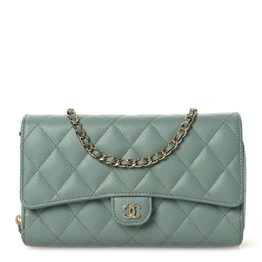 Quilted Caviar Wallet Bag - Light Blue