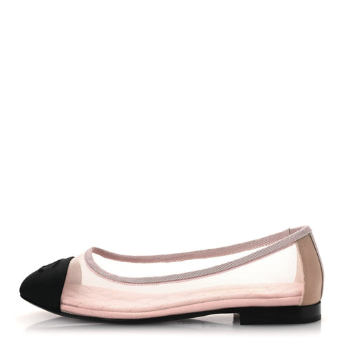Mesh Grosgrain CC Ballerina Flats Pink Black