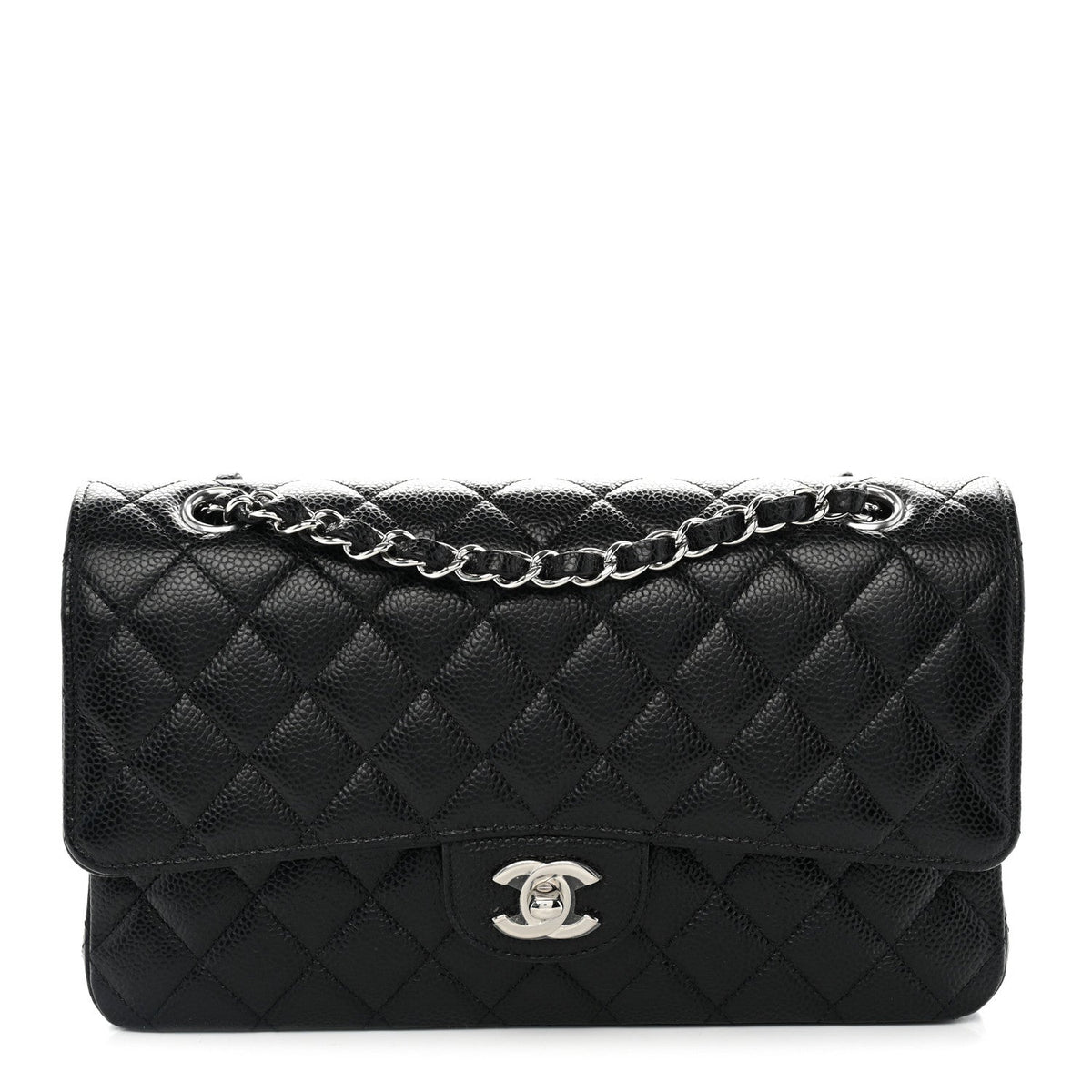 Medium Quilted Caviar Flap Shoulder Bag - Black