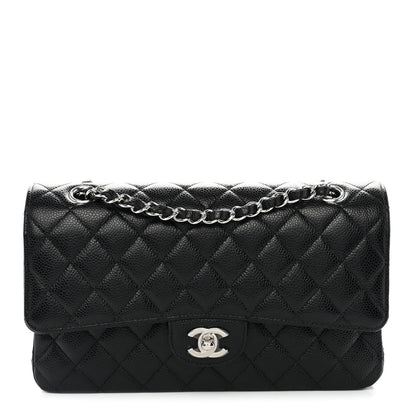 Medium Quilted Caviar Flap Shoulder Bag - Black