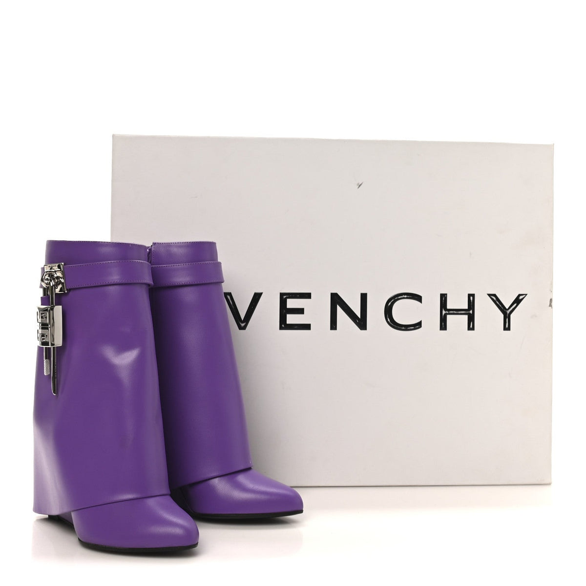 Givenchy Calfskin Women's Shark Lock Ankle Boots 35 Ultraviolet