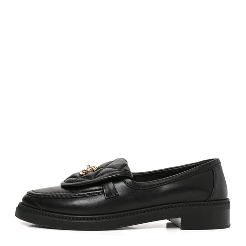 Lambskin Quilted CC Turnlock Loafers Black