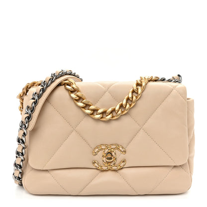 Medium Quilted Lambskin Flap Shoulder Bag - Beige