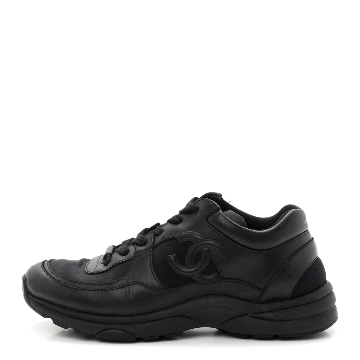 Chanel Lambskin Fabric Women's CC Uniform Sneakers 39 Black
