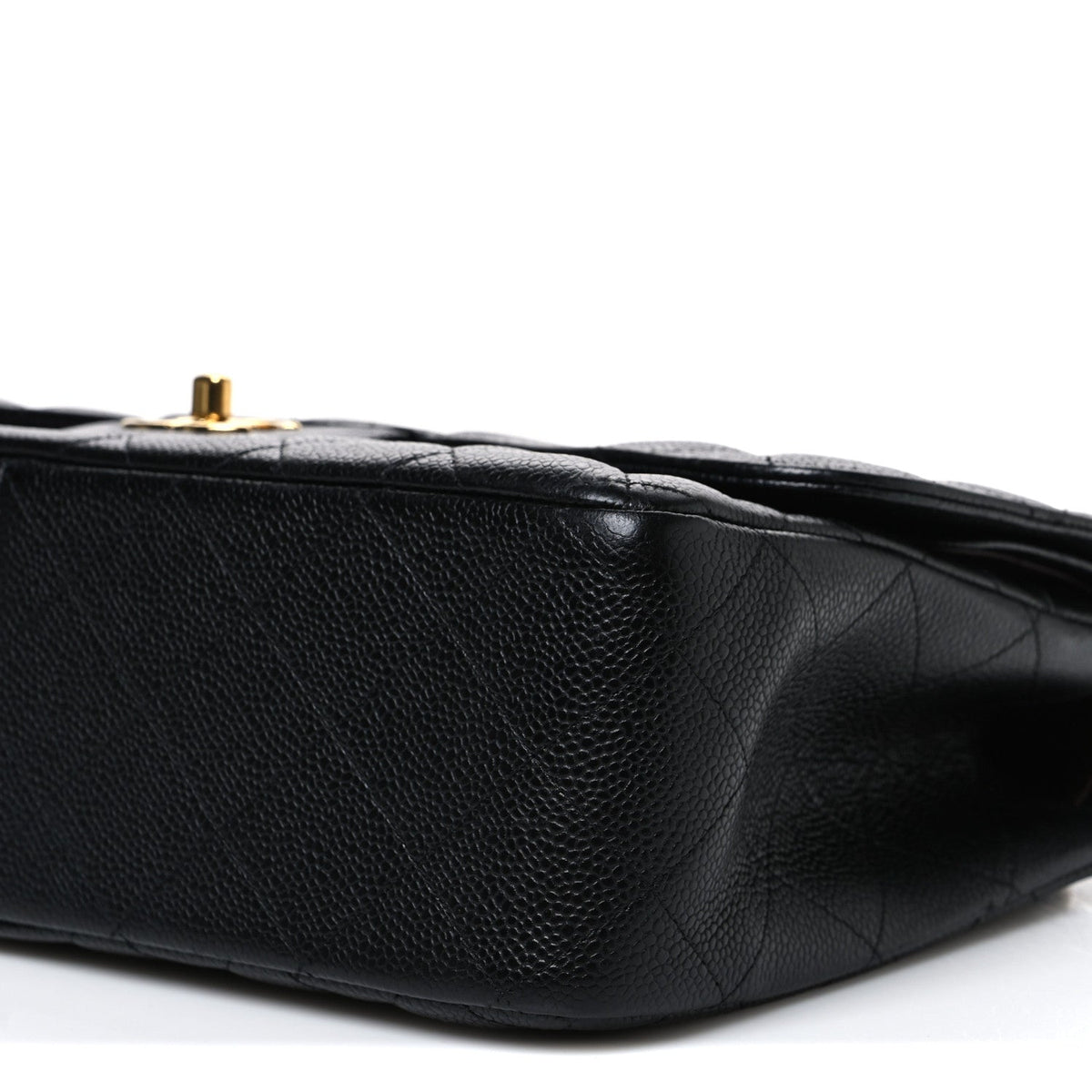 Quilted Caviar Flap Shoulder Bag - Black