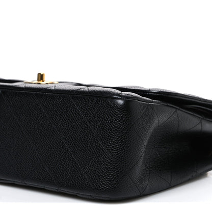 Quilted Caviar Flap Shoulder Bag - Black