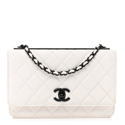 Mini Quilted Lambskin Wallet Bag - White