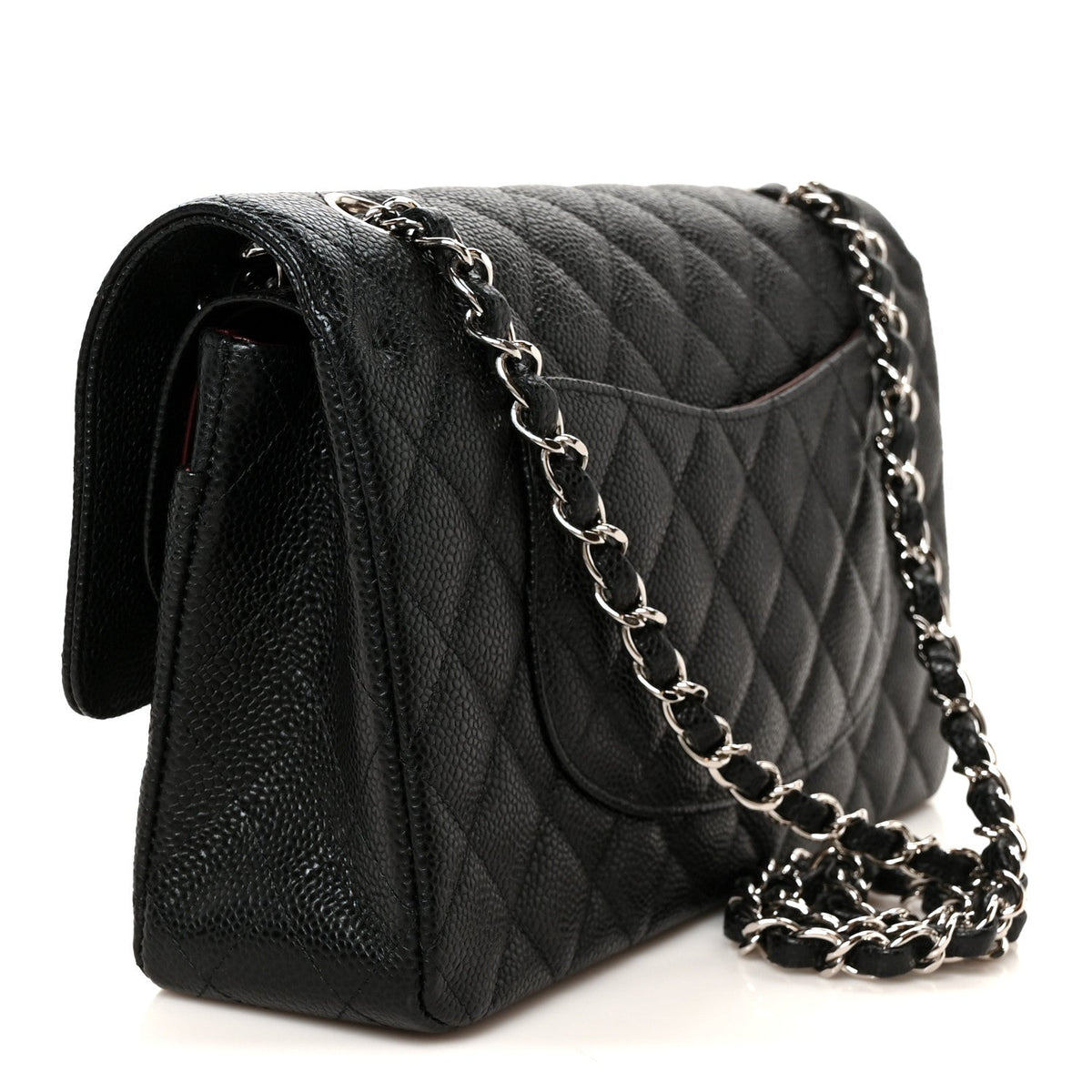 Medium Quilted Caviar Flap Shoulder Bag - Black