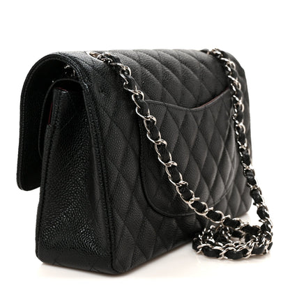Medium Quilted Caviar Flap Shoulder Bag - Black