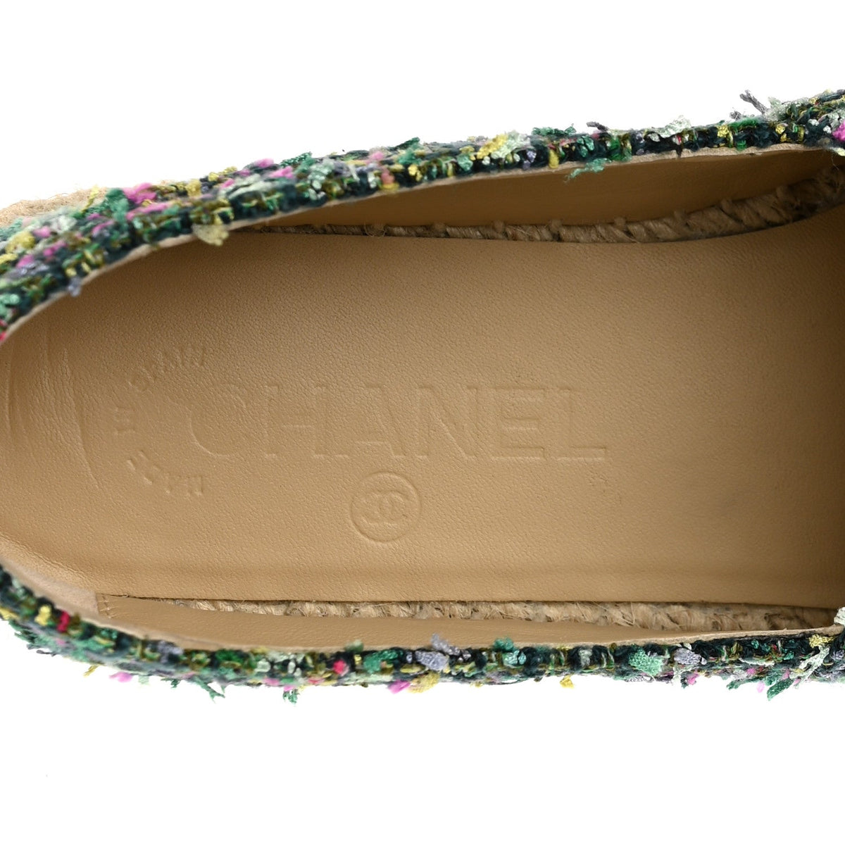 Chanel Tweed Grosgrain Women's CC Espadrilles 37 Multicolor