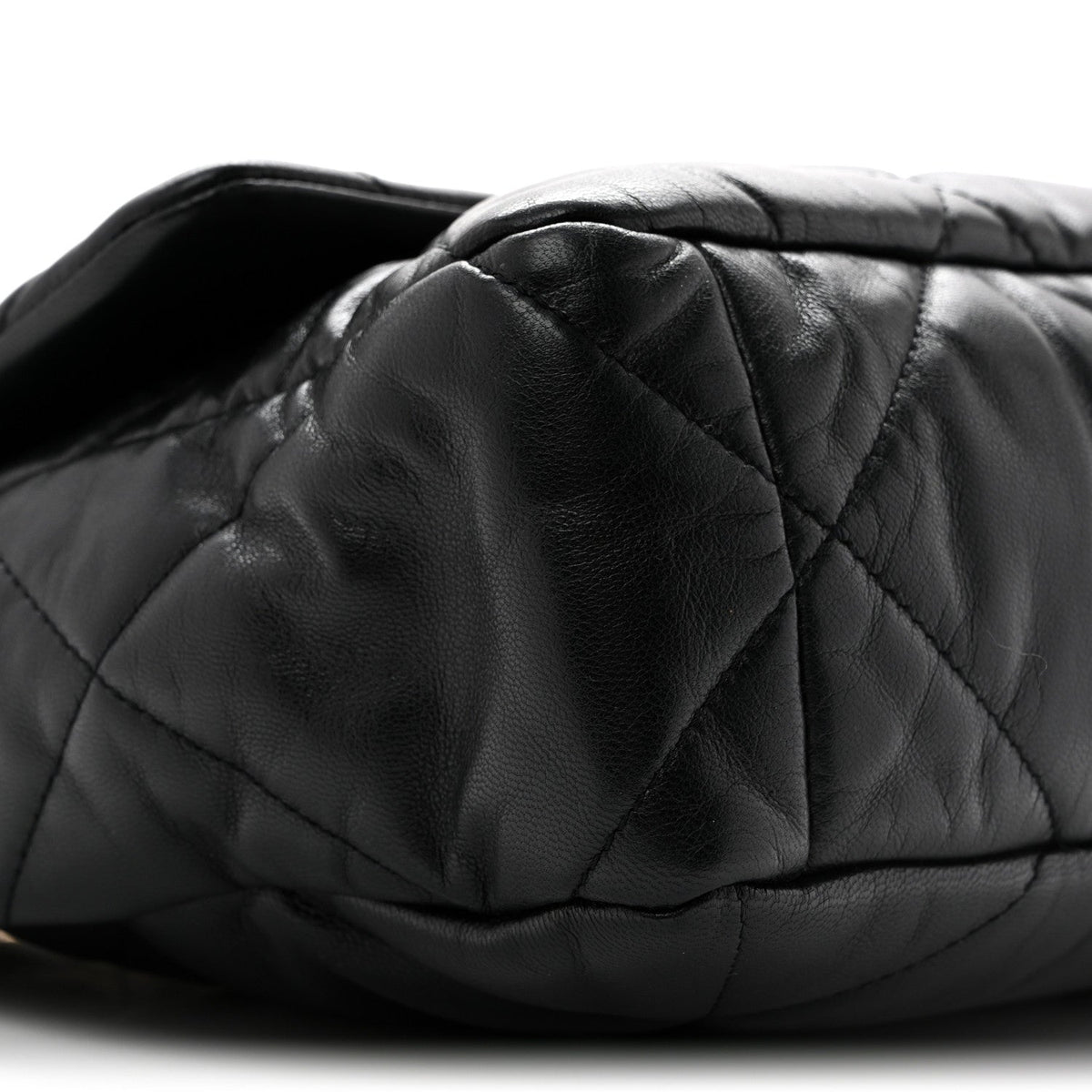 Large Quilted Goatskin Flap Shoulder Bag - Black
