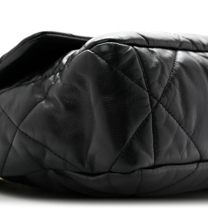 Large Quilted Goatskin Flap Shoulder Bag - Black