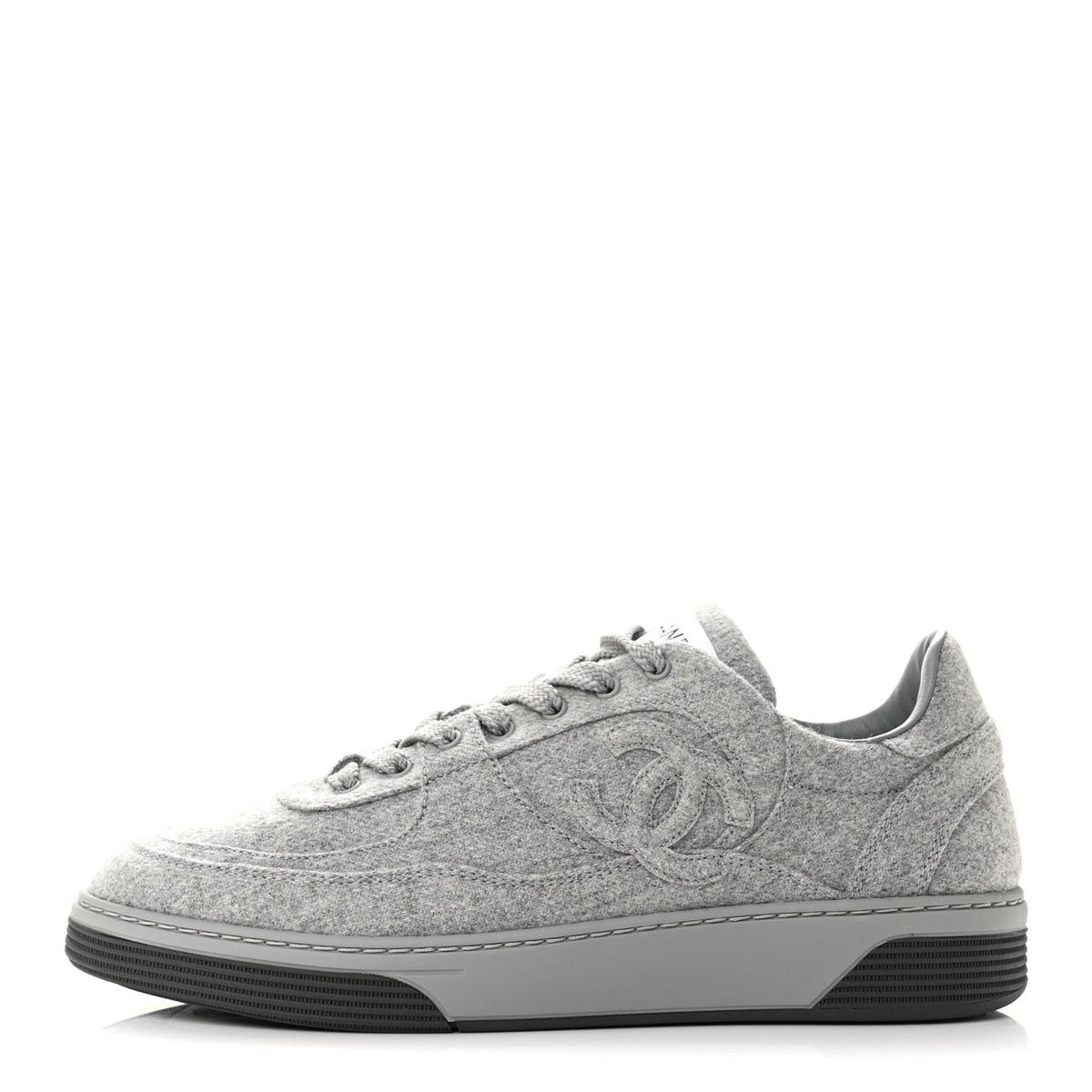 Chanel Wool Mixed Fibers Women's CC Sneakers 38 Light Grey