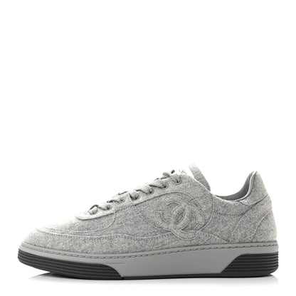 Chanel Wool Mixed Fibers Women's CC Sneakers 38 Light Grey