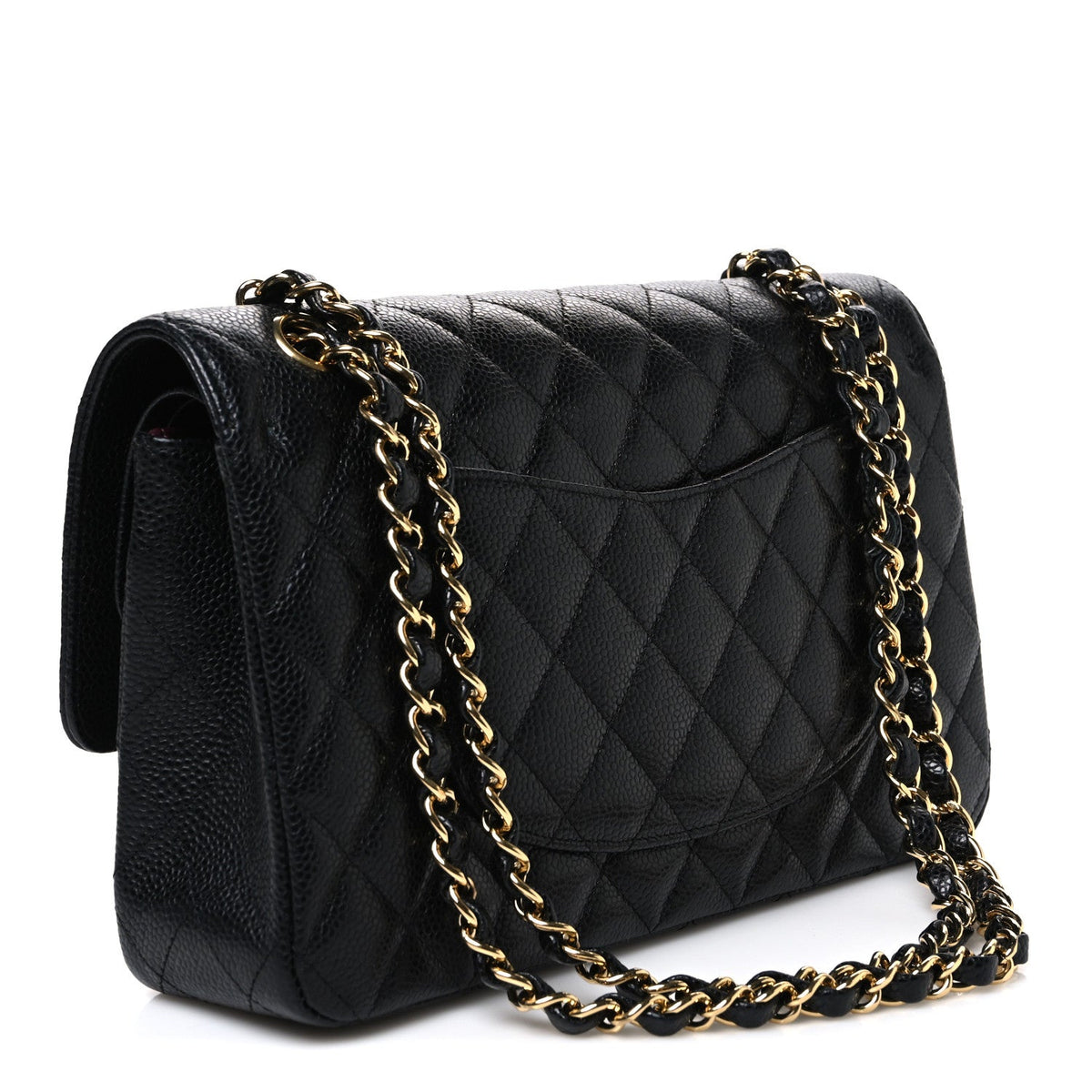 Medium Quilted Caviar Flap Shoulder Bag - Black