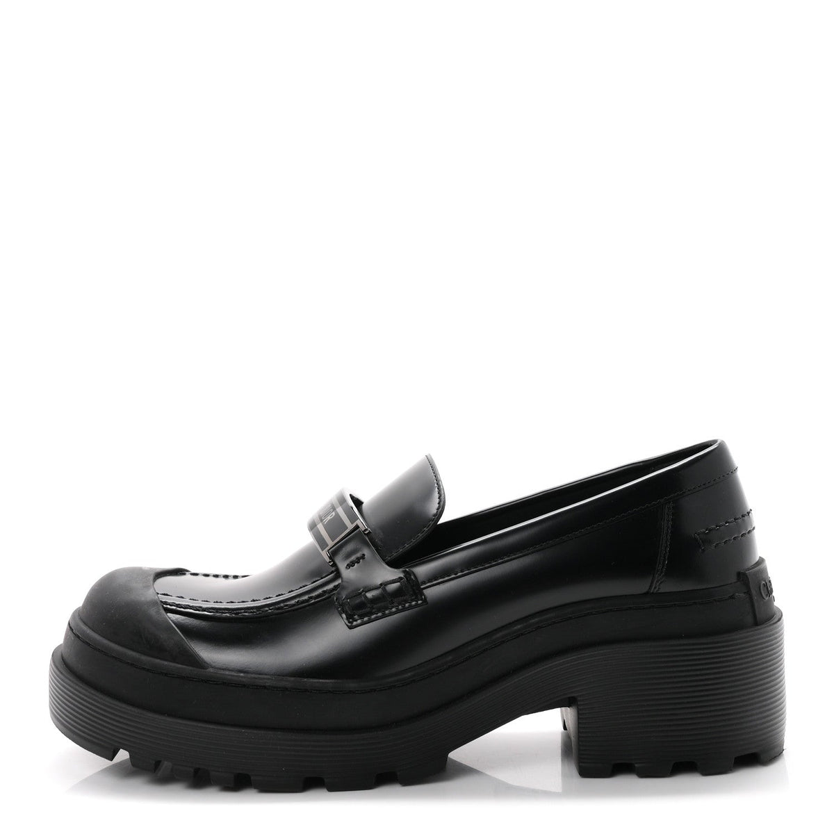 Christian Dior Brushed Calfskin Rubber Women's Dior Code 35mm Loafers 39 Black