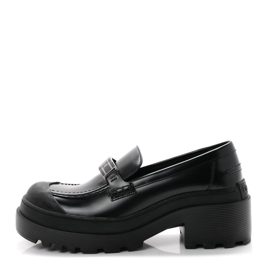 Brushed Calfskin Rubber Code Cap Toe Lug Sole 35Mm Loafers Black