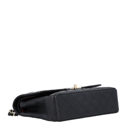 Medium Quilted Caviar Flap Shoulder Bag - Black