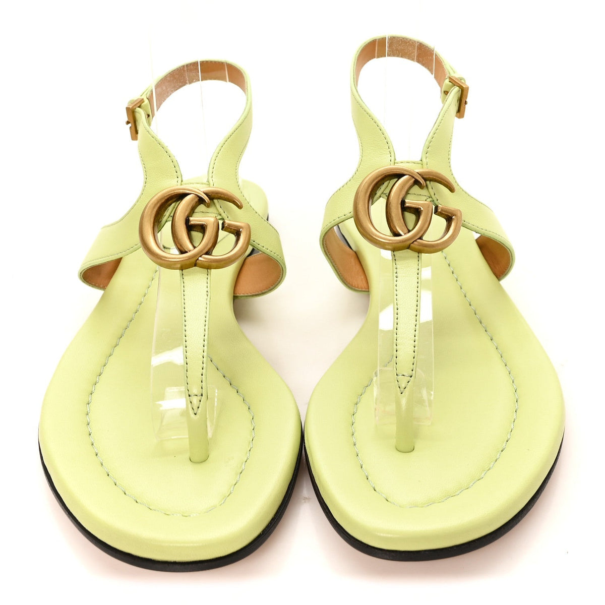Gucci Calfskin Women's Double G Thong Flat Sandals 36.5 Pistachio Green