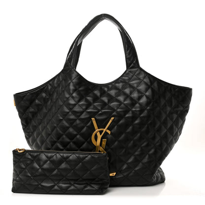 Maxi Quilted Lambskin Tote Bag - Black