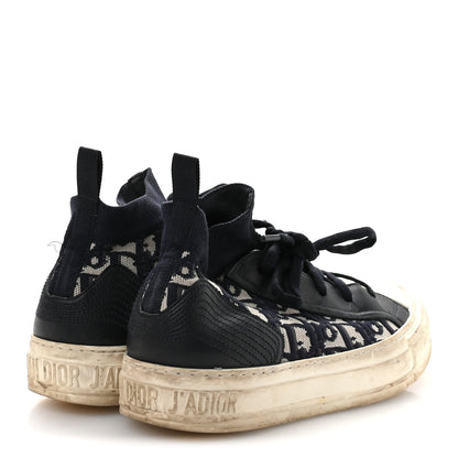 Christian Dior Technical Knit Calfskin Oblique Women's Walk'n Dior Mid Top Sneakers 35 Deep Blue