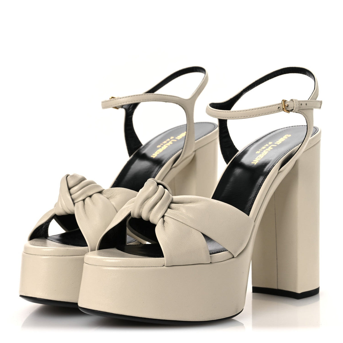 Saint Laurent Leather Women's Vendome Bianca 85 Platform Sandals 41 Pearl