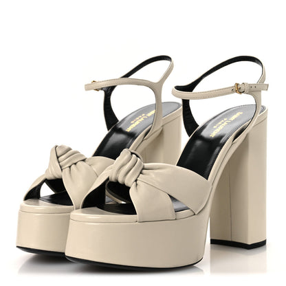 Saint Laurent Leather Women's Vendome Bianca 85 Platform Sandals 41 Pearl