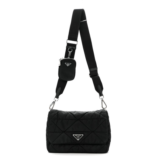 Quilted Nylon Shoulder Bag - Black