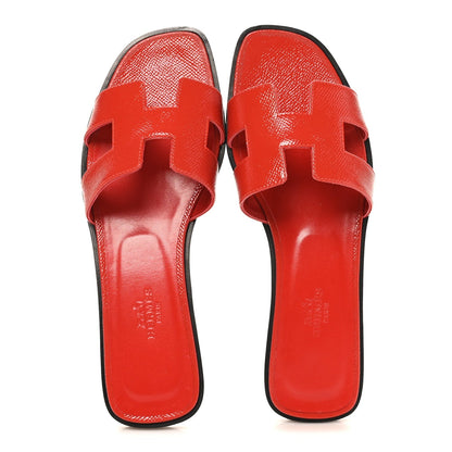 Hermes Patent Epsom Women's Oran Sandals Jasper Rouge
