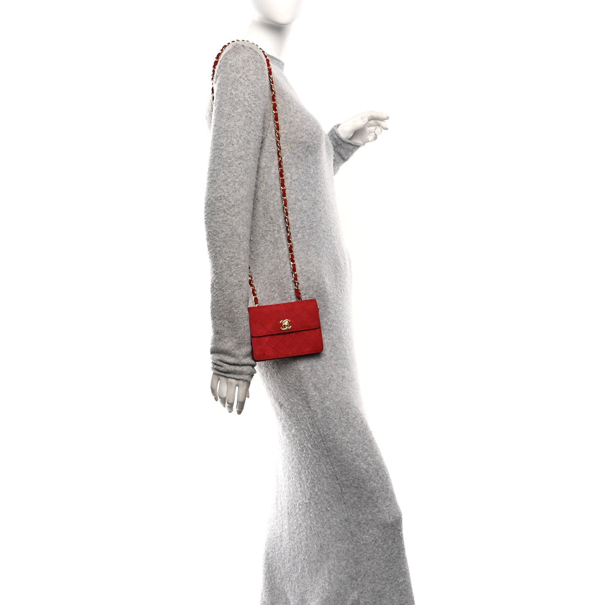Mini Quilted Suede Flap Shoulder Bag - Red