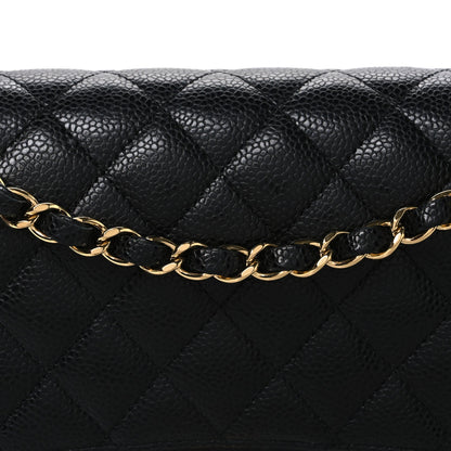 Medium Quilted Caviar Flap Shoulder Bag - Black