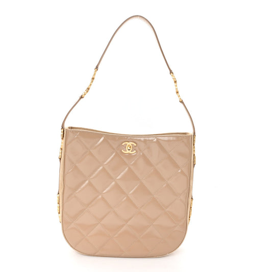 Quilted Goatskin Hobo Bag - Beige