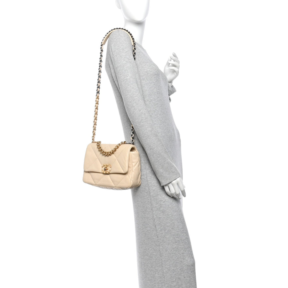 Medium Quilted Lambskin Flap Shoulder Bag - Beige