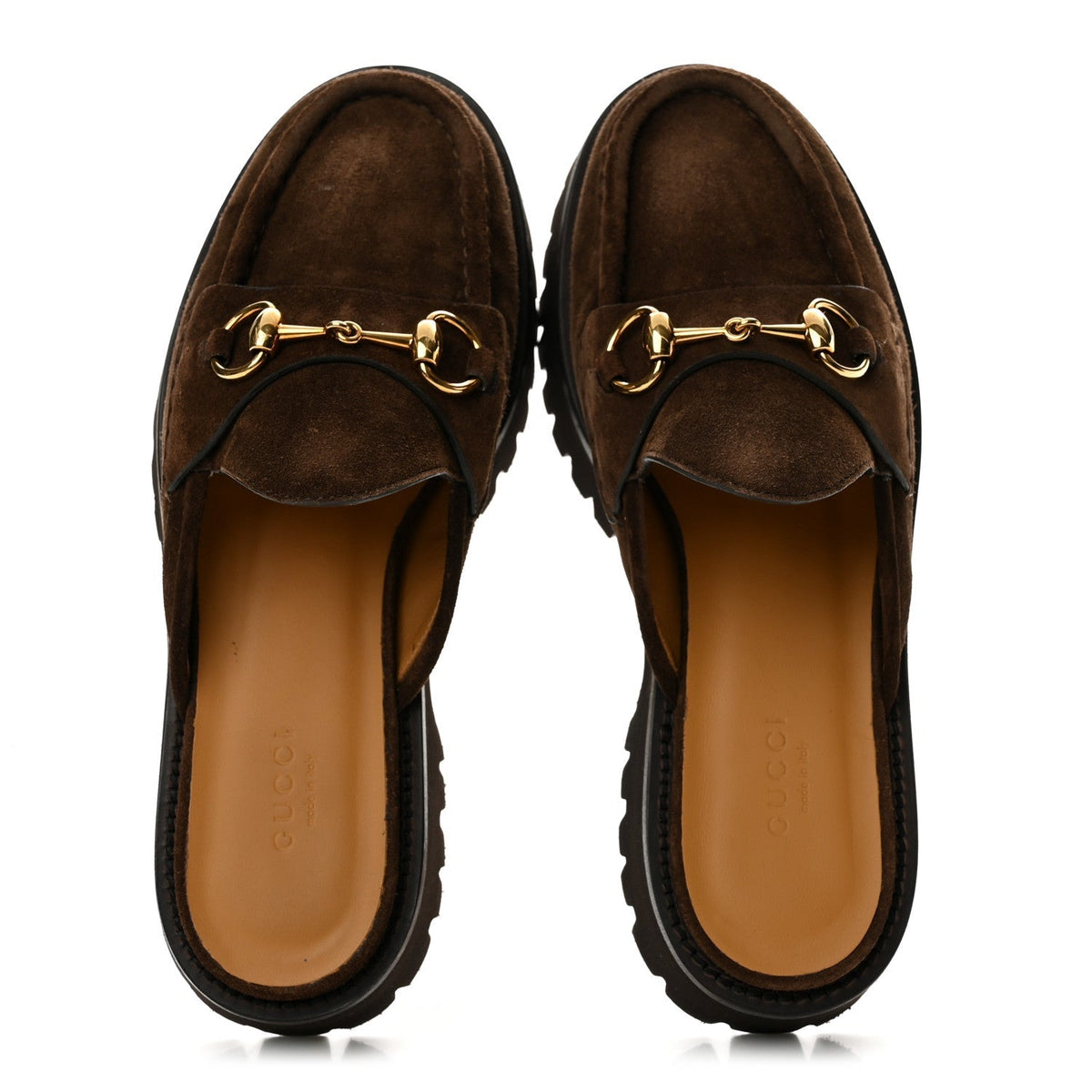 Gucci Suede Women's Horsebit Platform Mules 37.5 Washed Brown