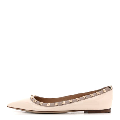Valentino Garavani Patent Leather Women's Rockstud Ballerina Flats 38.5 Ivory Poudre