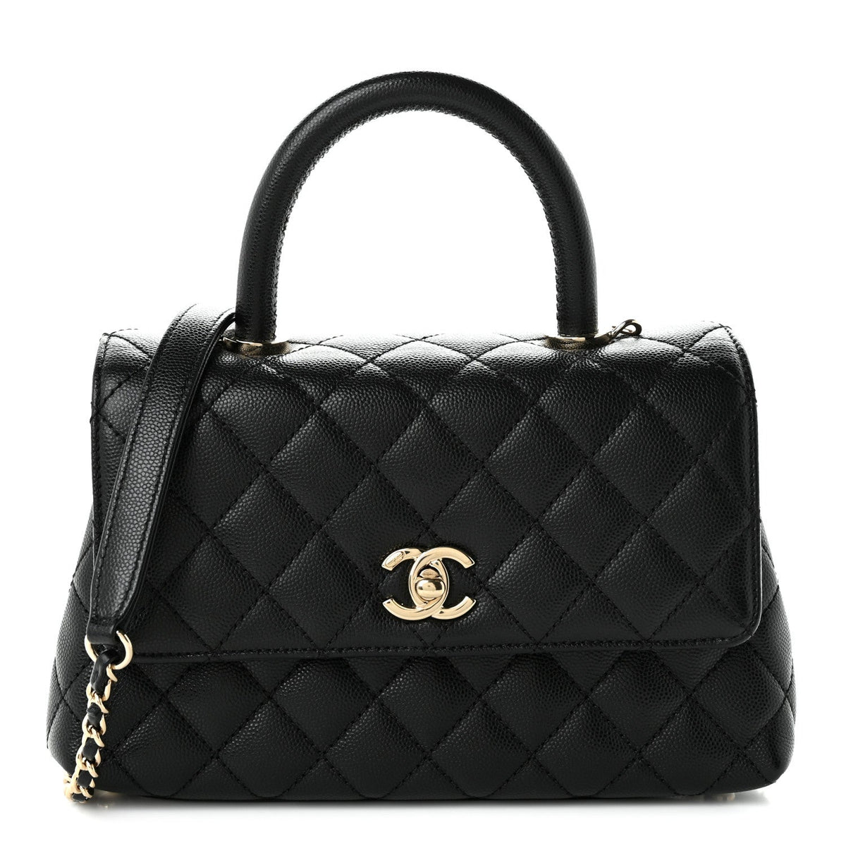 Mini Quilted Caviar Flap Shoulder Bag - Black