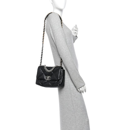 Medium Quilted Lambskin Flap Shoulder Bag - Black