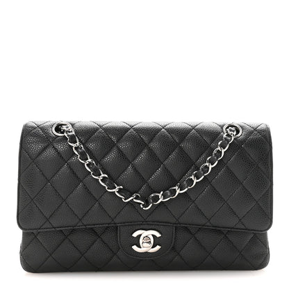 Medium Quilted Caviar Flap Shoulder Bag - Black