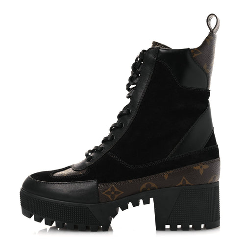 Suede Calfskin Monogram Laureate Platform Desert Boots Black