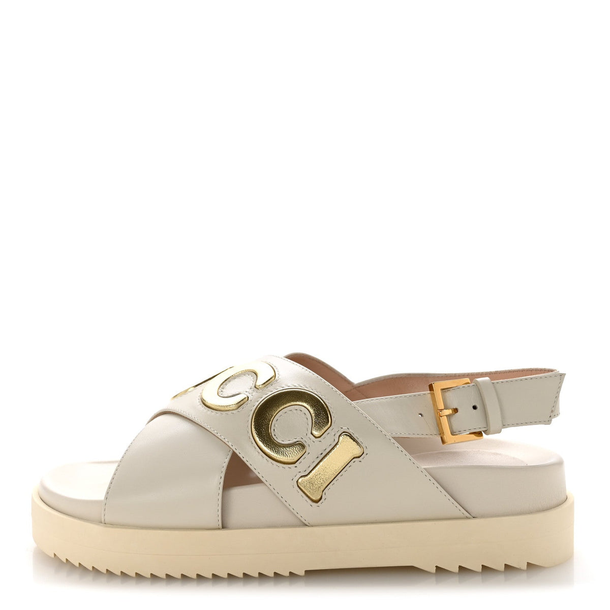 Calfskin Elizabeth Nappa Charlotte Logo Slingback Sandals Mystic White