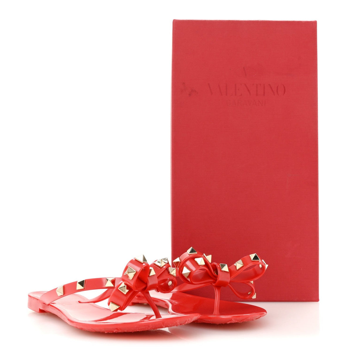Valentino Garavani PVC Jelly Women's Rockstud Bow Thong Sandals 35 Rosso